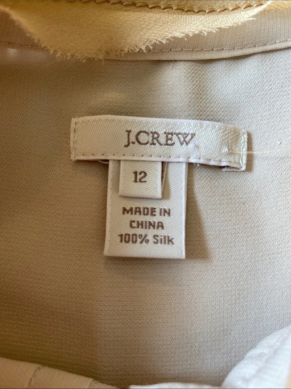 J. Crew Cream Sleeveless Tie-Neck Blouse with Tan Front Panel 100% Silk